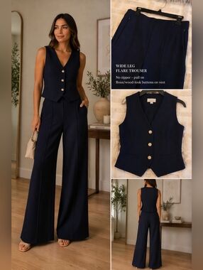 NWT LOFT Wide Leg Flare Trouser Set Fitted Vest